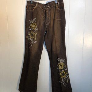 Womens Brown Embroidered Jeans. Size 30/29